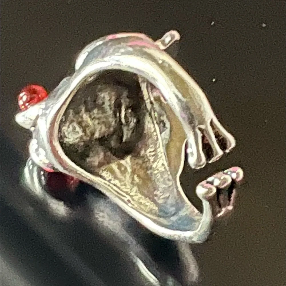 Our last one -Fat Frog Ring 925 stamped red eyes cute webbed feet
